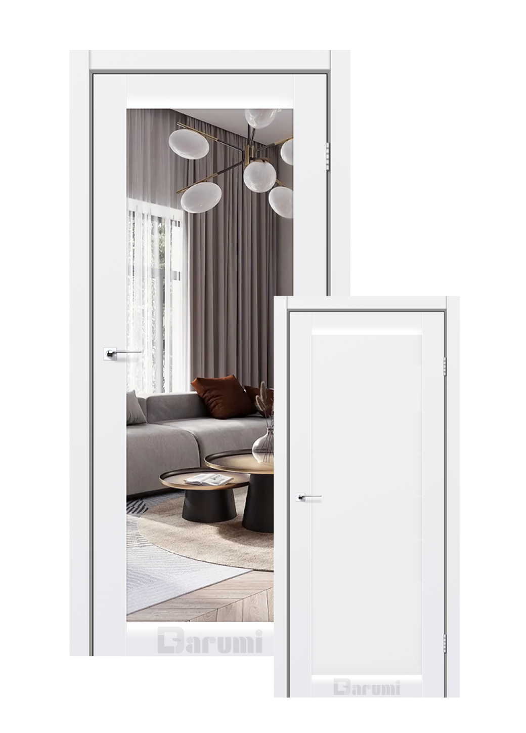 Міжкімнатні двері Darumi Violeta (40 мм) Білий матовий Срібне дзеркало/глухе