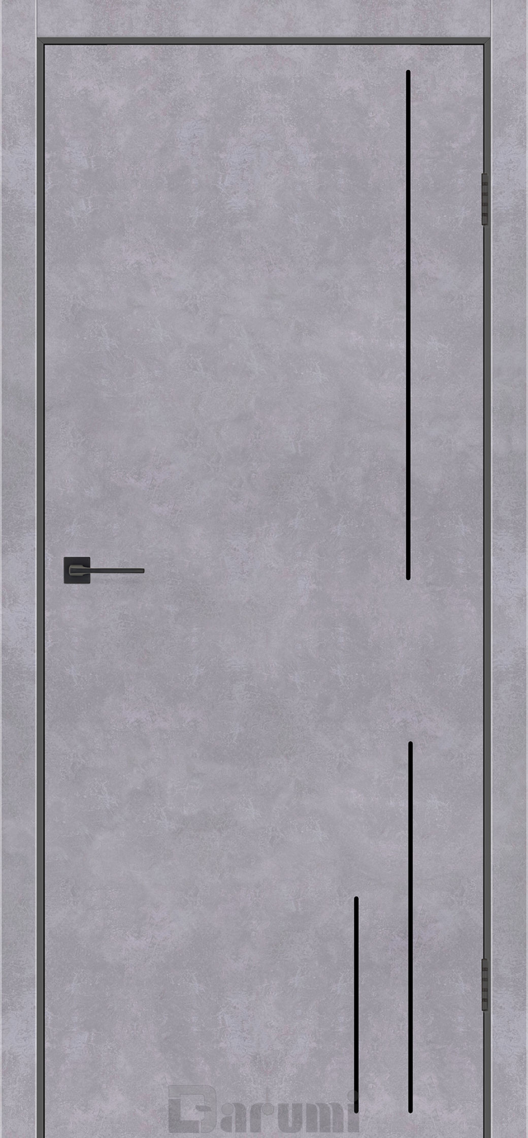 Міжкімнатні двері Darumi Plato Line PTL-05 (40 мм) Сірий бетон глухе з  чорним молдінгом та чорним торцем