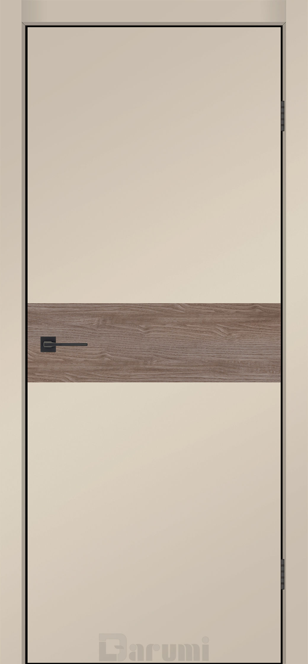 Міжкімнатні двері Darumi MODERN-03 (40 мм) Сріблястий тауп глухе з  чорним молдінгом та чорним торцем + фрезерування