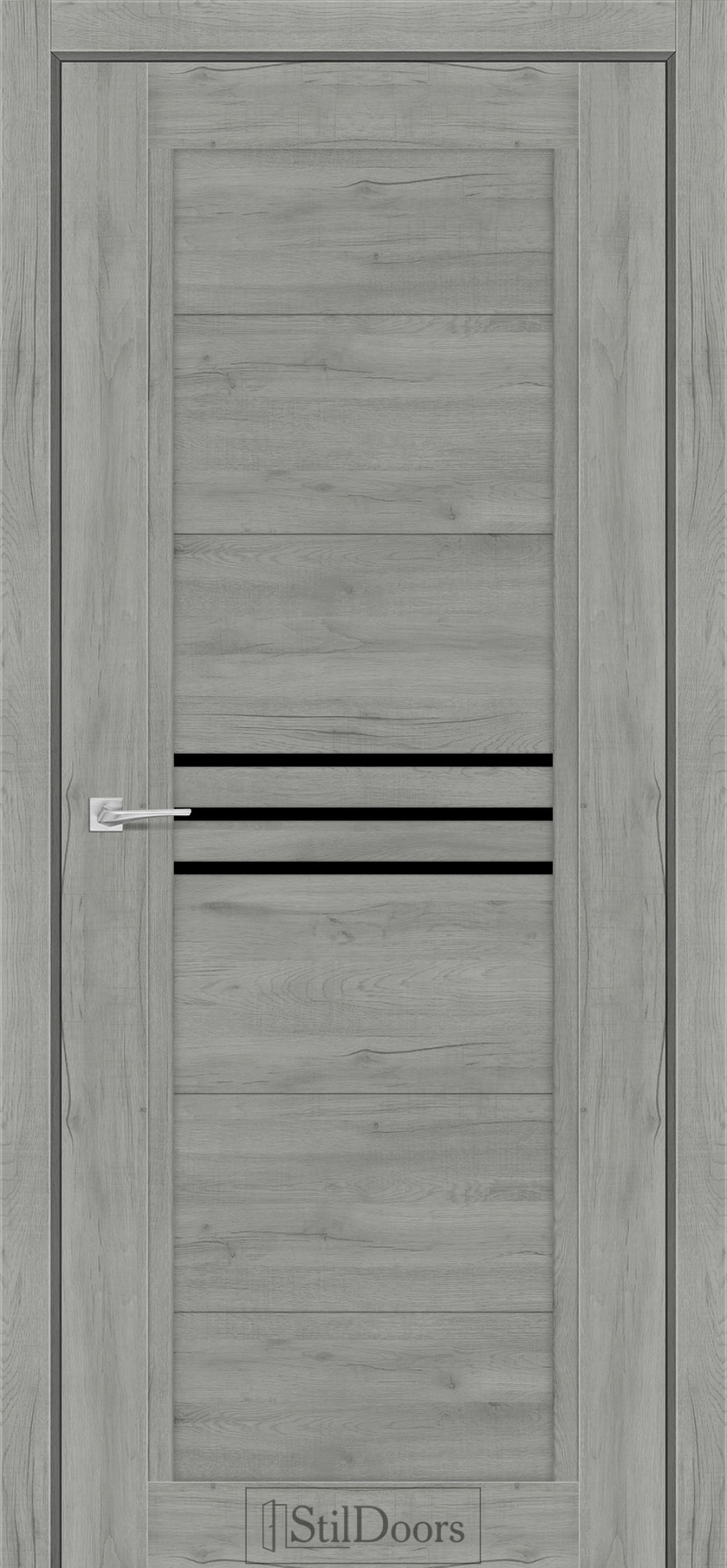 Міжкімнатні Двері StilDoors Ravello (40мм.) Дуб Платина Чорне скло