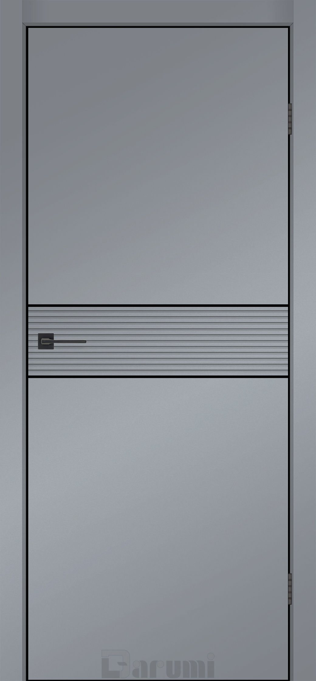 Міжкімнатні двері Darumi MODERN-02 (40 мм) Сріблястий блиск глухе з  чорним молдінгом та чорним торцем + фрезерування