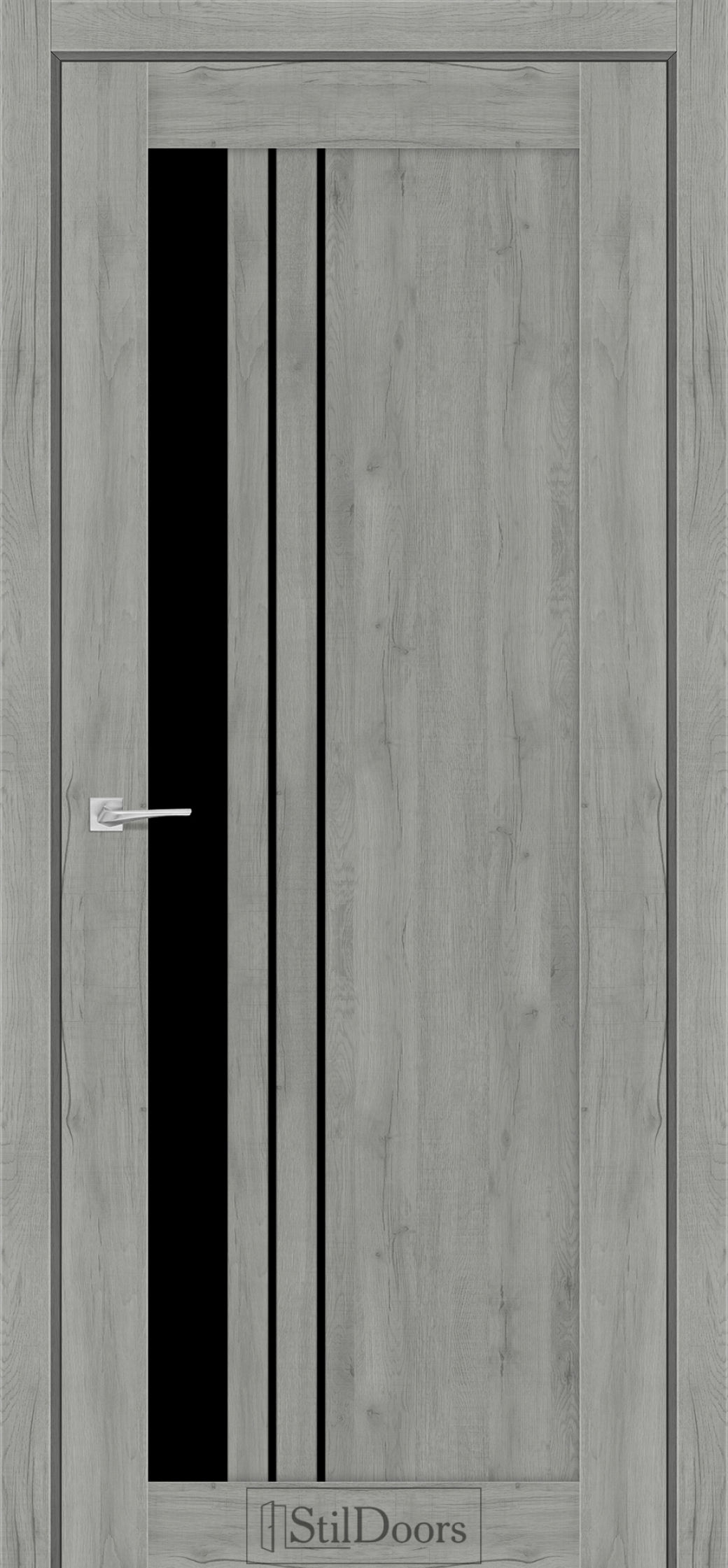 Міжкімнатні Двері StilDoors Bellano (40мм.) Дуб Платина Чорне скло