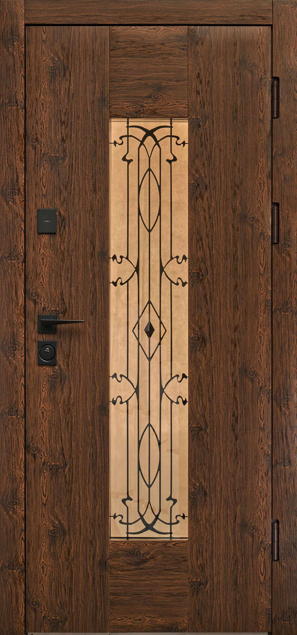 Вхідні двері Форт Нокс "Крафт-Термо" цинк темне дерево+склопакет з ковкою всередині / цинк біле дерево