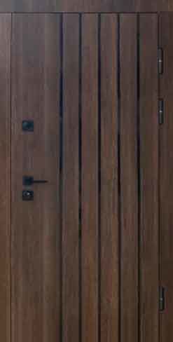 Вхідні двері Qdoors, колекція ПРОТЕКТ, СТРІМ  4 контура,  дуб табак/білий супермат +ДЗЕРКАЛО