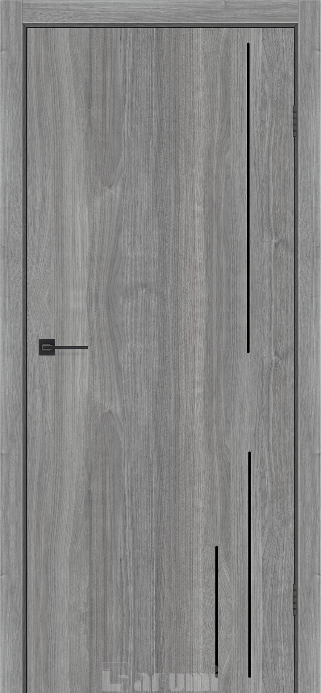 Міжкімнатні двері Darumi Plato Line PTL-05 (40 мм) Горіх грей рівер глухе з алюмінієвим молдінгом та алюм. торцем