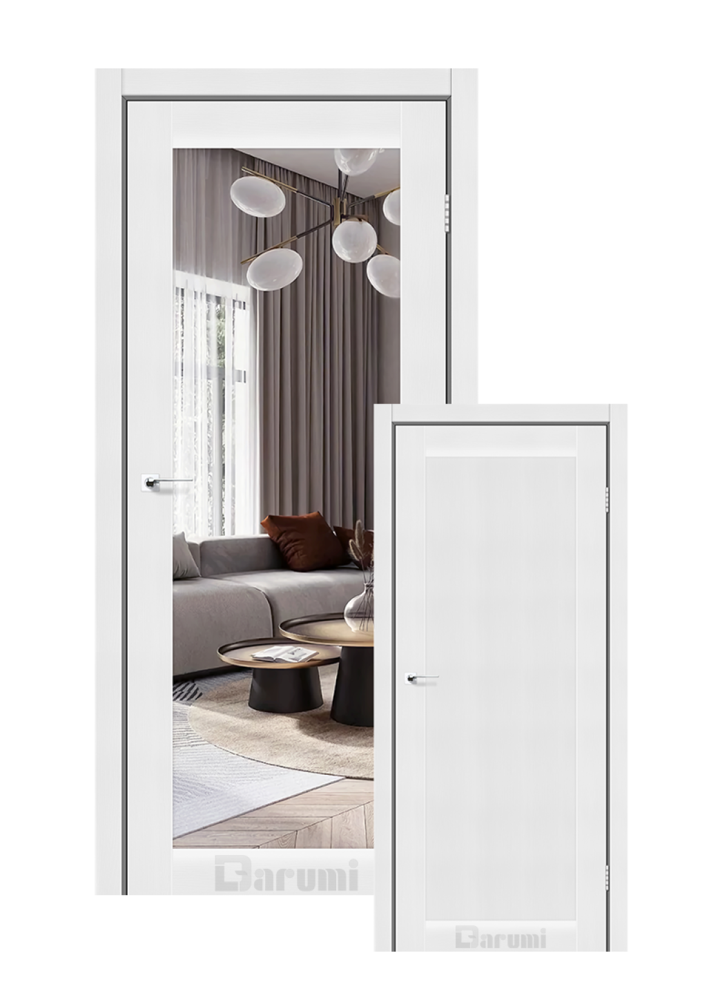 Міжкімнатні двері Darumi Violeta (40 мм) Білий текстурний Срібне дзеркало/глухе