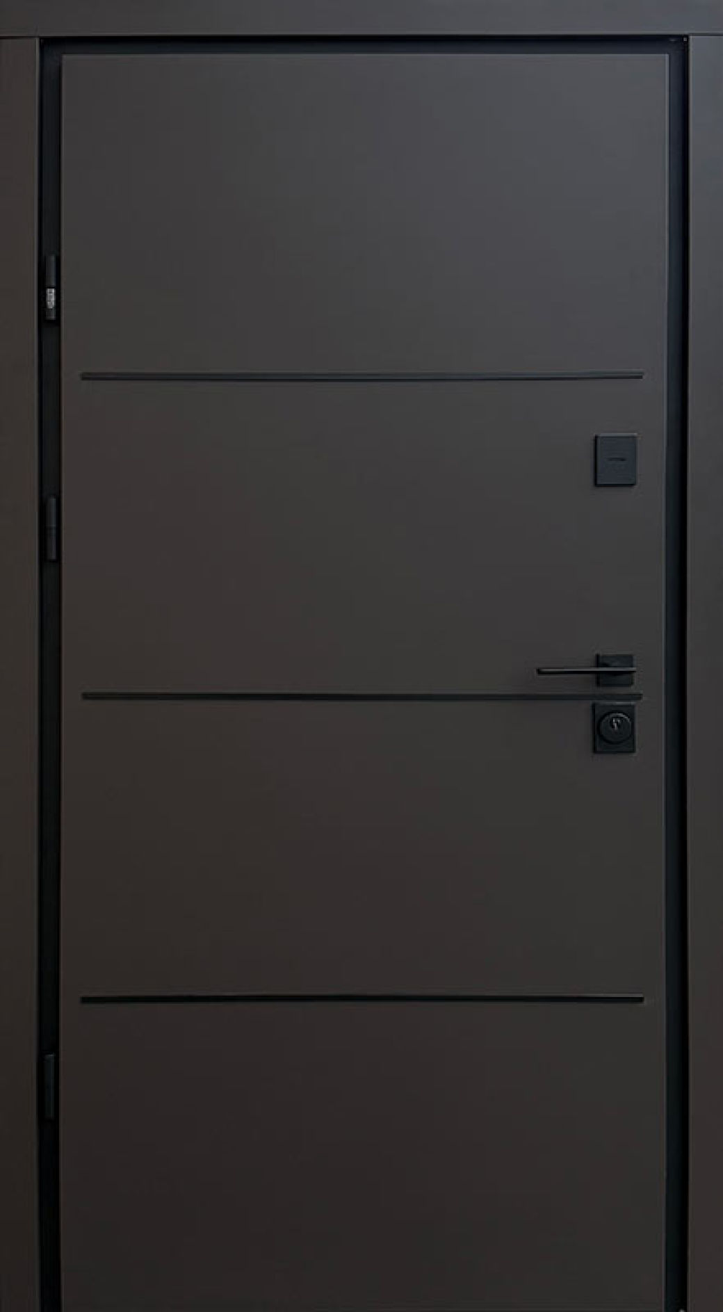 Вхідні двері Qdoors, Optima Street Plus,PARTY D,  RAL 8019 пісок/дуб 23, ручка труба квардат чорна