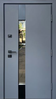 Вхідні двері Qdoors, колекція СТРОНГ, ТЕРМІКС, ВУЛИЦЯ 3 контура з ОЦИНКОВАНИМ металом на полотні,  антрацит пісок/vin білий атлас