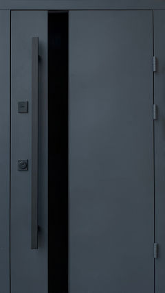 Вхідні двері Qdoors, колекція Стріт, Елегант вулиця, метал Антрацит 7021 фарба, декор лакобель,ручка труба квардат чорна 1450 мм