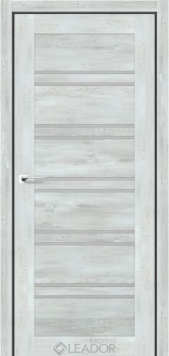 Межкомнатная дверь LEADOR Express GERBERA (38 мм) Дуб Тревіс Сірий (NanoFlex) Біле скло сатин