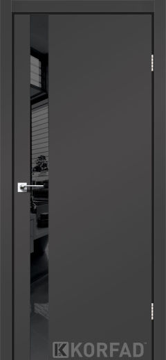Міжкімнатні двері Korfad GLP-02 (DSP) Super Pet антрацит глухі, вставка Lacobel чорний, звичайна кромка