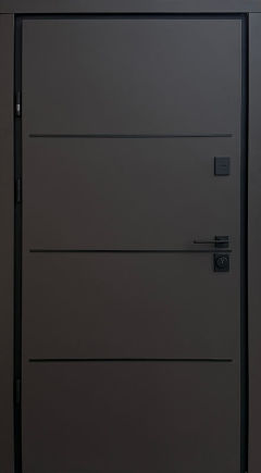 Вхідні двері Qdoors, Optima Street Plus,PARTY D,  RAL 8019 пісок/дуб 23, ручка труба квардат чорна