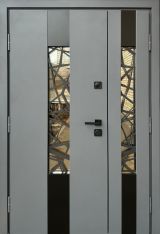 Вхідні двері Qdoors, колекція СТРОНГ, ПЛАЗА, ВУЛИЦЯ 3 контура з ОЦИНКОВАНИМ металом на полотні,  антрацит пісок/ антрацит vin, 1200 з 1 ковкою на основній створці