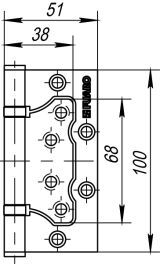 Петля універсальна без врізки 500-2BB 100x2,5 PN (мат. нікель) FUARO (накладные (карточные)) - Изображение 1