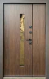 Вхідні двері Qdoors, колекція СТРОНГ, ВЕСТ, ВУЛИЦЯ 3 контура з ОЦИНКОВАНИМ металом на полотні,  коричневий пісок/дуб темний vin, 1200 мм. - Изображение 1