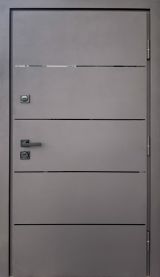 Вхідні двері Qdoors, колекція СТРОНГ, КУПЕР, ВУЛИЦЯ 3 контура з ОЦИНКОВАНИМ металом на полотні,  антрацит пісок/білий атлас vin