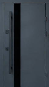 Вхідні двері Qdoors, колекція Стріт, Горизонталь вулиця, метал Антрацит7021 фарба, декор молдинг, ручка труба квардат чорна 1450 мм