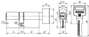 Циліндровий механізм з вертушкой R602/70 mm (30+10+30) AB бронза 5 кл. FUARO (з індивідуальним ключем) - Изображение 1
