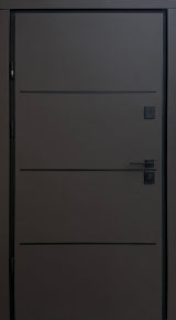 Вхідні двері Qdoors, Optima Street Plus,PARTY D,  RAL 8019 пісок/дуб 23, ручка труба квардат чорна